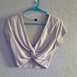 Windsor White Ribbed Tie Front Crop Blouse